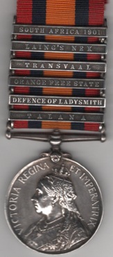 Queen’s South Africa 1899-1902, 6 clasps, Talana, Defence of Ladysmith, Orange Free State, Transvaal, Laing’s Nek, South Africa 1901, 70885 Bombardier W. Flower 69th. Bty: Royal Field Artillery GVF
