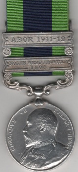 India General Service 1908-35, 2 clasps, North West Frontier 1908, Abor 1911-12. 2576 Sepoy Ali Bahadur 57th Rifles Fronter Force GVF