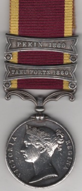 China 1857-60, 2 clasps, Taku Forts 1860, Pekin 1860, officially impressed naming, 2 clasps, Lewis Hearne, 2nd Bn. 1st The Royal Regiment.  Much contacting Fine.