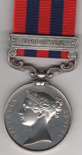 India General Service 1854-95, 1 clasp, Umbeyla. 802 H Astle H.M.s, 1st Bn 7th Regiment VF/GVF