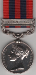 India General Service 1854-95, 1 clasp, Samana 1891. 2187 Private  G. Williams 2d Bn. Manchester Regiment rank and initial officially corrected. GVF/EF