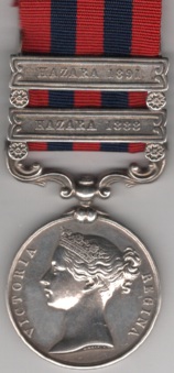 India General Service 1854-95, 2 clasps, Hazara 1888, Hazara 1891, 60407 Gunner W. Speed, No. 2 By. 1st Bde. Scottish Division Royal Artillery  VF