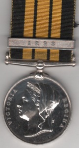 East and West Africa 1887-1900, 1 clasp, 1898. 1031 Private Ali Oyo 1st West African Field Force. VF/GVF