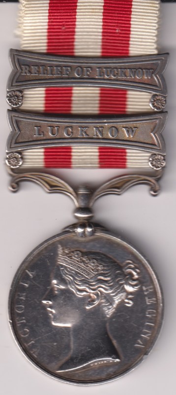 Indian Mutiny Medal 1857-1858, 2 clasps, Lucknow, Relief of Lucknow,  James McIntosh, 93rd Highlanders, (Argyll & Sutherland Highlanders)  GVF