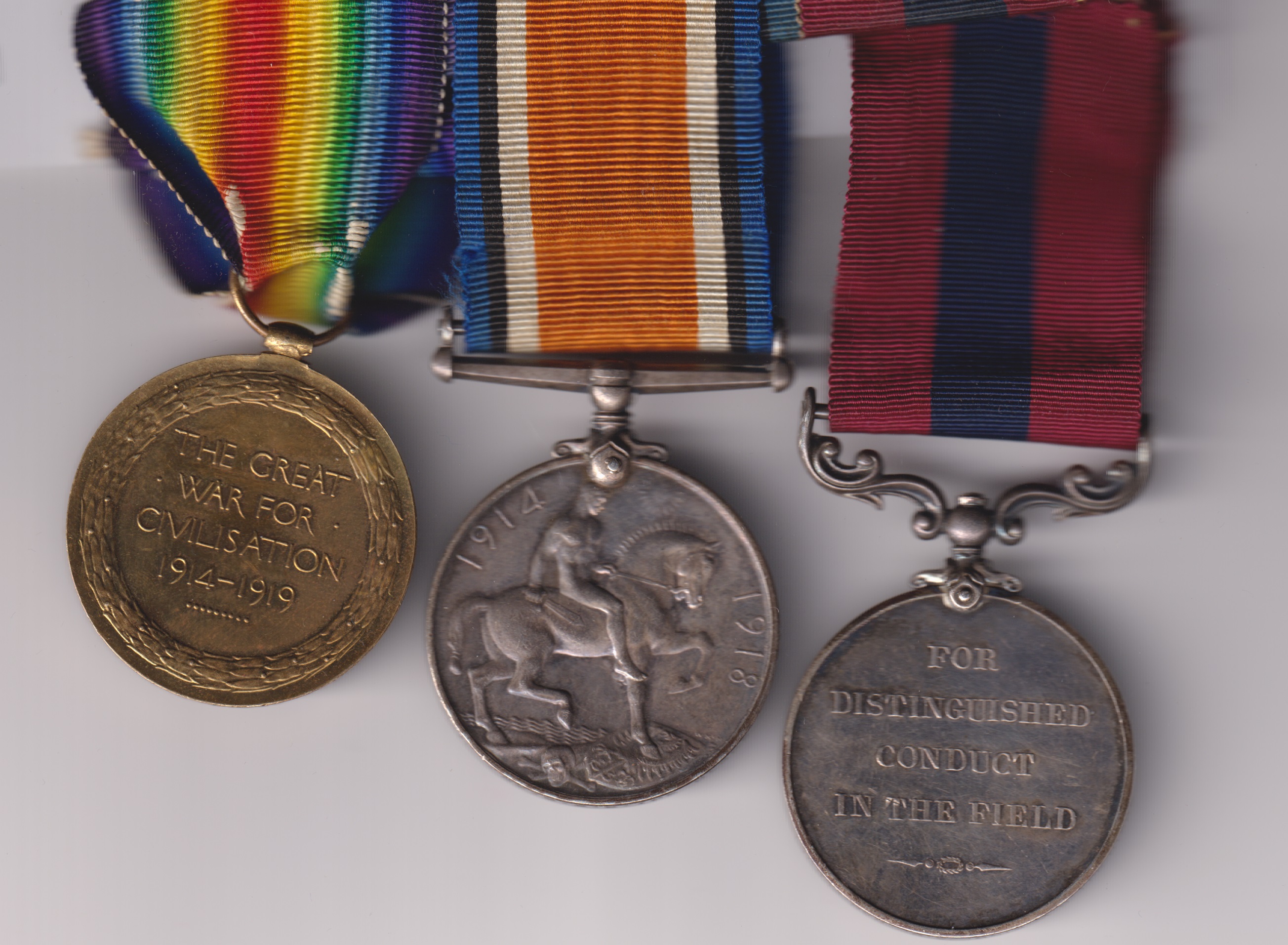 Distinguished Conduct Medal, G.V.R, (48210 Sgt. G.W. King 'A'O' Cab. Sec. R.E.) British War Medal, Victory Medal (48210 Sgt. G.W. King R.E.) British Legion Pin officially impressed (349395) 48210 Sergeant G.W. King Royal Engineers. GVF/EF - Image 2