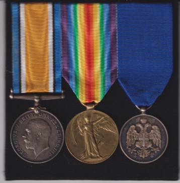 British War Medal, Victory Medal, (70418 Pte. W.C. bates R.A.M.C.) Serbian Medal for Zeal, in silver. 70418 Private W.C. Bates Royal Army Medical Corps. GVF/EF