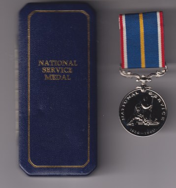 National Service Medal, in a case of issue with numbered card.  EF