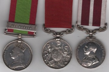 Afghanistan 1878-80, 1 clasp, Ali Musjid (6428 By. Qr. Mr. Sgt. T. Colclough, E/3 Bde. R.A.); Army L.S. & G.C., V.R., 3rd issue, small letter reverse (6428. By. Qr. Mr. Sgt. T. Colclough, 3rd B. R.A.) test mark to edge; Army Meritorious Service Medal, G.V.R., 1st issue (B.S. Mjr: T. Colclough. R.A.) 6428 Battery Sergeant-Major T. Colclough, Royal Artillery.  VF to EF