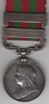 India General Service 1895-1902, 2 clasps, Punjab Frontier 1897-98, Tirah 1897-98. 4125 Corporal  W. Scammerton 2d. Bn. Royal Inniskilling Fusiliers.  GVF