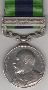 India General Service 1908-35, 1 clasp, North West Frontier 1908. 8413 Private  W. Gardner 1st. West Yorkshire Regiment. VF