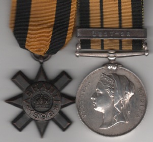 Ashanti Star 1896, unnamed as issued, East and West Africa Medal 1887-1900 1 clasp, 1897-98. (895 Private Harema Moshi, 3. G.C. Constby) Private Harema Moshi, Gold Coast Constabulary. GVF/EF