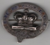 Silver Patriotic Brooch. Feare God Honour Ye Kynge in red and blue enamel. H/M Chester 1886. VF