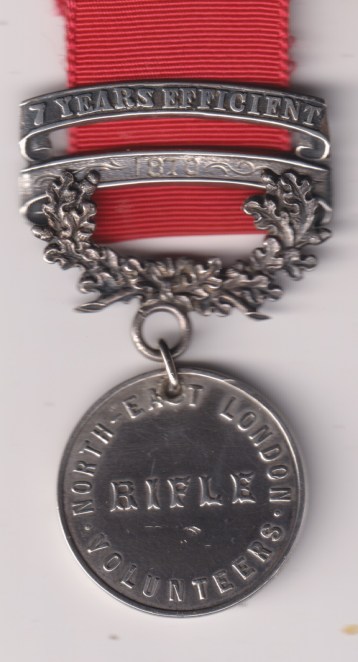 North East London Rifle Volunteers for 5 years Efficient Service named to H. Ewart 1868 with 7-year clasp on ribbon and 1870. VF
