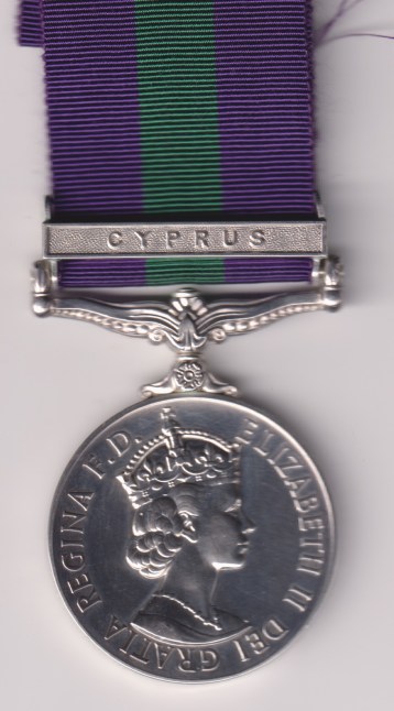 Campaign Service Medal 1962-2003,1 clasp, Cyprus, 23569809 Rifleman J. Galbraith Royal Green Jacket. Number officially re-engraved and 'rf' of 'Rfn' EF