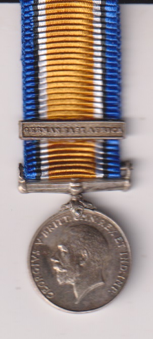 British War Medal, fixed suspender, 1 clasp,  German East Africa, contemporary. EF