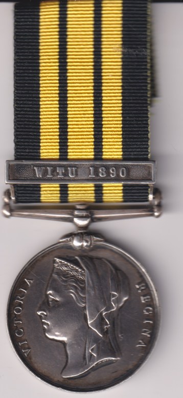East and West Africa Medal 1887-1900, 1 clasp, Witu 1890. W.J Morgan, Royal Navy H.M.S. Turquoise.  GVF