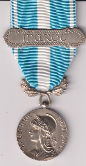 French Colonial Medal, silver 1 clasp, Maroc. GVF