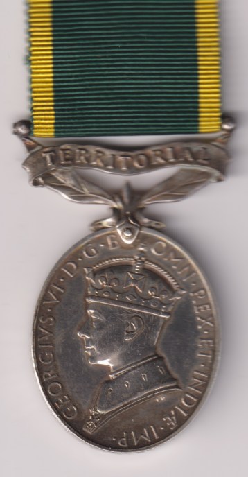 Efficiency Medal 1930 George VI issue 'Ind Imp', bar Territorial. 20491 Private D.G. Barbour, Royal Pioneer Corps.  GVF/EF