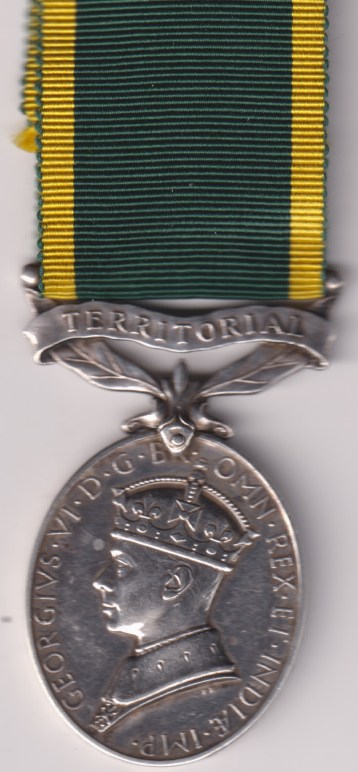 Efficiency Medal 1930,2nd issue, George VI issue ‘Ind Imp’ bar Territorial, Gunner W.G. Taylor Royal Artillery 'nr' of Gunner officially corrected. GVF