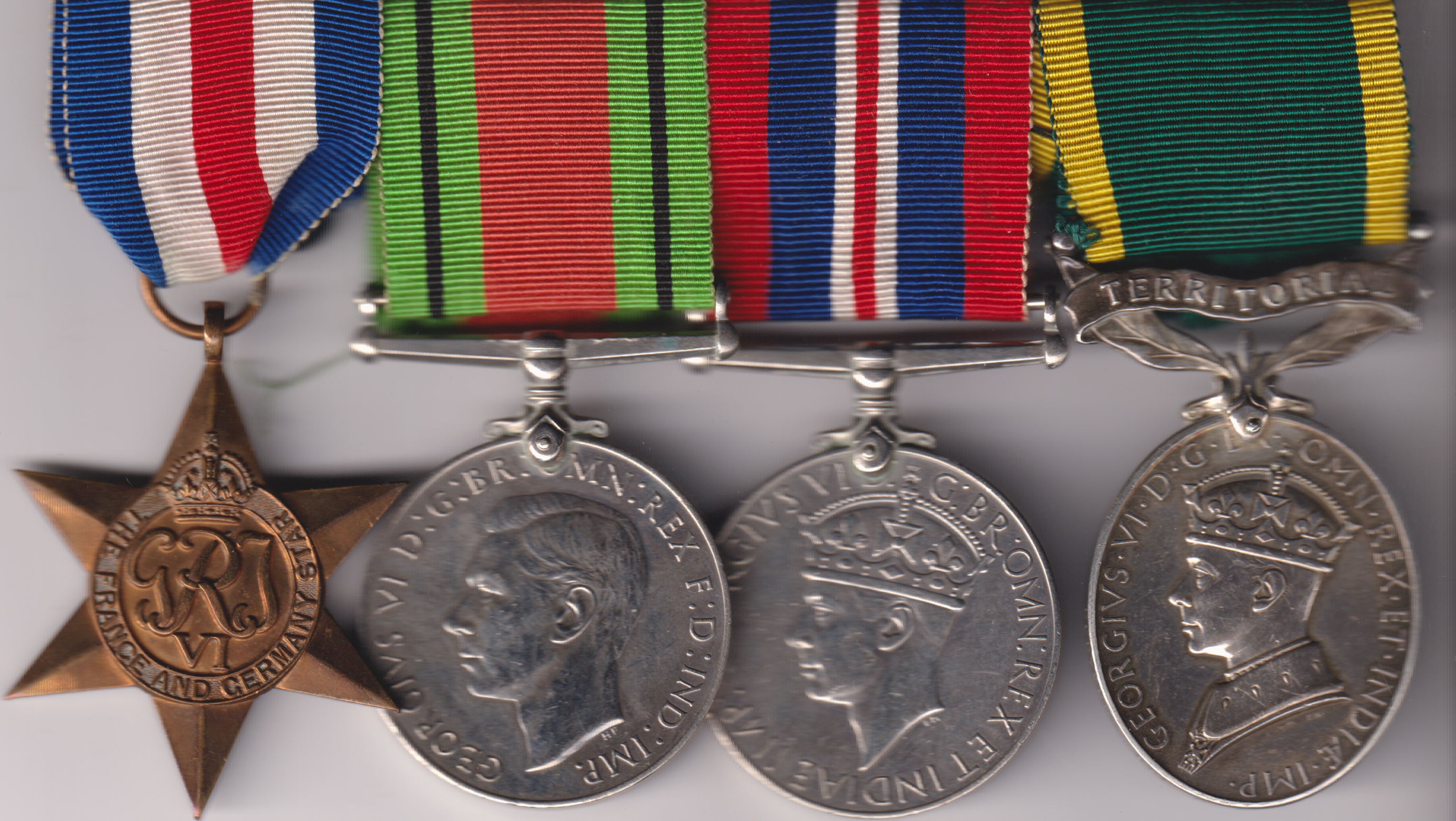 France and Germany Star, Defence Medal, War Medal,  Efficiency Medal 1930, George VI issue 'Ind Imp', bar Territorial (2087928 L.Cpl D. Snodin Hampshire R.) 2087928 Lance Corporal D. Snodin Hampshire Regiment  GVF/EF