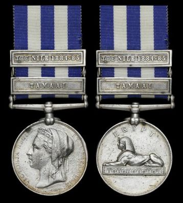 Egypt Medal 1882-1889 (Undated) 2 clasps, Tamaai, The Nile 1884-85 , 2398. Private W. Hampson. 19th Hussars. heavy pitting from the star. Fine