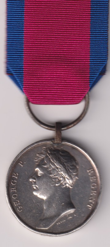 Waterloo Medal 1815, with original steel clip and replacement ring. George Bristol, 18th Regiment Hussars. Pleasing Fine.