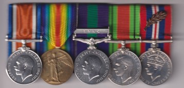 British War Medal (erased) Victory Medal (erased) General Service Medal 1918-1962, 1st issue George V coinage head, 1 clasp Iraq (F/O. F. Carpenter R.A.F. ) Defence Medal, War Medal M.I.D. oakleaf.  Flying Officer  F. Carpenter Royal Air Force.  GVF/EF