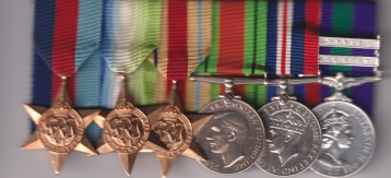 1039-45 Star, Atlantic Star, Africa Star, Defence Medal, War Medal, General Service Medal 1918-1962, 6th issue Elizabeth II DEI GRATIA: 2 clasps Near East, Cyprus, ( Flt. Lt. H.B. Gainey R.A.F.) Flight Lieutenant  H.B. Gainey Royal Air Force. EF