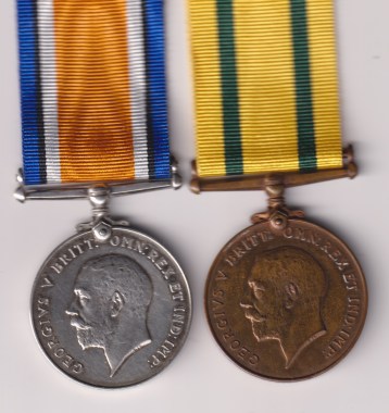 British War Medal,Territorial Force War Medal 1914-1919 (1350 Pte. R. Gregory Wilts.R). 1350 Private R. Gregory Wiltshire Regiment. EF