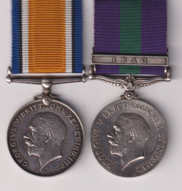 British War Medal (23506 A-Sjt. J. Willey Oxf. & Bucks L.I.) General Service Medal 1918-1962,1st issue George V coinage head, 1 clasp Iraq (J. Willey)  23506 Acting Sergeant  J. Willey Oxfordshire and Buckinghamshire L.I./ Iraq Levies .  GVF