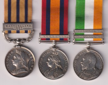 British South Africa Company's Medal 1890-1897,Reverse Rhodesia 1896, 1 clasp Mashonaland 1897 (Trooper E.C. Lenthall B.S.A. Police) Queen's South Africa Medal 1899-1902, 1 clasp Rhodesia, King's South Africa Medal 1901-1902, 2 clasps South Africa 1901, South Africa 1902 (131 Serjt  E. Lenthall B.S.A. Police) 131 Trooper/Sergeant  E. Lenthall British South Africa Police.  EF