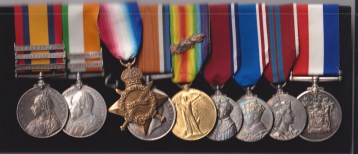 Queen's South Africa Medal 1899-1902, Cape Colony, Orange Free State, Transvaal, (10253 Pte. S.M.Page 56th Coy 15th Imp.Yeo.) King's South Africa Medal 1901-1902, South Africa 1901, South Africa 1902 (10253 Pte. S.M.Page I.Y.) 1914-15 Star (Capt. S.M. Page Mth Infantry) British War Medal, Victory Medal, M.I.D. oakleaf,( Mjr. S.M. Page) Silver Jubilee Medal 1935, Coronation Medal 1937, Coronation 1953, South African Medal for War Services 1939-1945. Captain S.M. 56th Coy. (Bucks), 15th Imperial Yeomanry Infantry/ 11th South African Infantry. EF