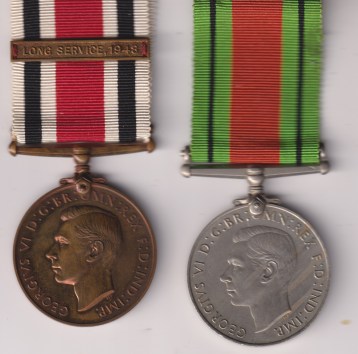 Defence Medal, Special Constabulary Long Service Medal 1919, George VI issue, 1st type, 2nd award bar Long Service1948  George Mellowdew.  VF