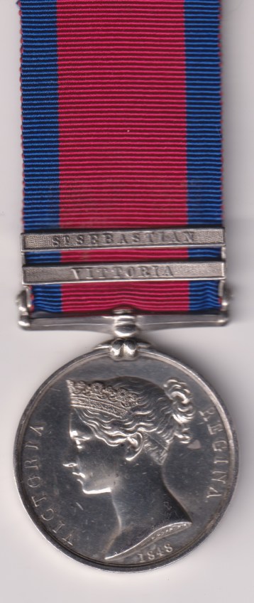 Military General Service 1793-1814, 2 clasps, Vittoria, St. Sebastian, J. Hayes, Royal Horse Artillery and Royal Artillery.  Light contacting  GVF