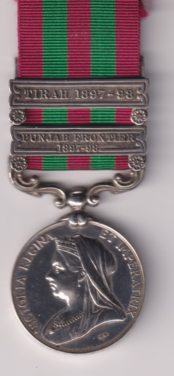 India General Service 1895-1902, 2 clasps, Punjab Frontier 1897-98, Tirah 1897-98 , Lieutenant E.N. Davis 3rd Infantry Hyderabad Contingent. Officially re-engraved in the correct style. VF