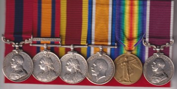 Distinguished Conduct Medal G.V.R, (28518 B.S.Mjr. r F.H. Makey 66/Sge. By. R.G.A.). Queen's South Africa Medal 1899-1902, 1 clasp Cape Colony, (28518 Gnr.F.H. Makey 2nd S.D. R.G.A.) China War Medal 1900, (28518 A. Bomb. F.H. Makey 62nd Coy. R.G.A.) British War Medal, Victory Medal (28518 W.O. Cl.2 F.H. Makey R.A.) Army Long Service and Good Conduct Medal, George V issue, 1st type 1911-1920, (28518 B.S.Mjr. 2 F.H. Makey R.G.A.) 28518 Battery Sergeant Major F.H. Makey Royal Garrison Artillery. Please note name spelt as Mackie on Q.S.A. and China. 2nd and 3rd medal light contact marks VF