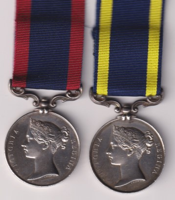 Sutlej 1845-1846, reverse Sobraon 1846, no clasp (Corpl. A: Clarke 6th Batn. Arty.); Punjab 1848-1849, no clasp (Serjt. A. Clarke. 1st Cy. 6th Battn. Arty.) Sergeant A. Clarke, 6th Battalion, Bengal Artillery. GVF